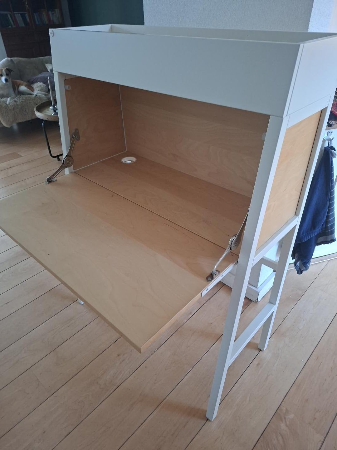 Compact Secretaire Bureau Wit/Hout -Ikea  ideaal voor Kleine, Ophalen, Opbergruimte, Gebruikt, Hout