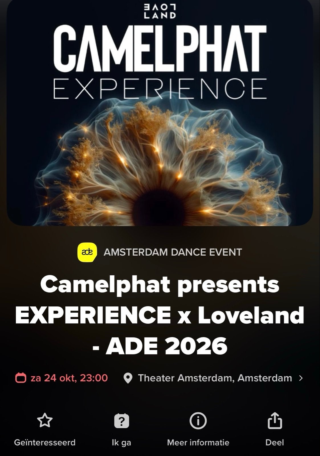 2x Ticket Camelphat x Loveland - ADE 2026 - 24 okt, Twee personen, Oktober