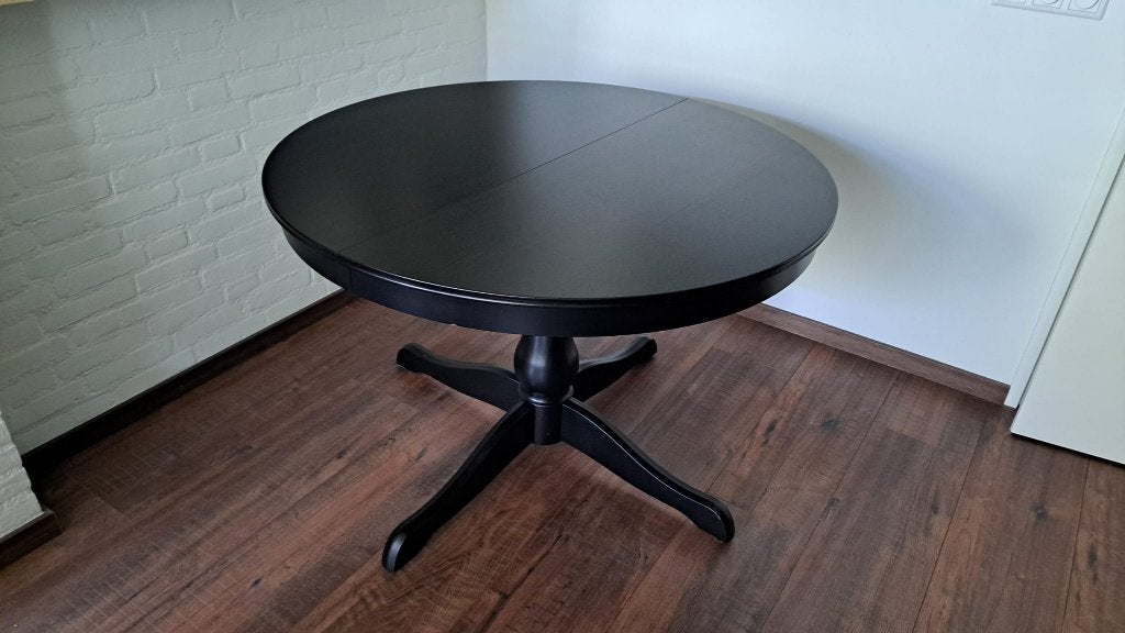 Ronde Zwarte Uitklaptafel Eettafel - Ikea Ingatorp hout, Ophalen, Gebruikt, 100 tot 150 cm, 150 tot 200 cm