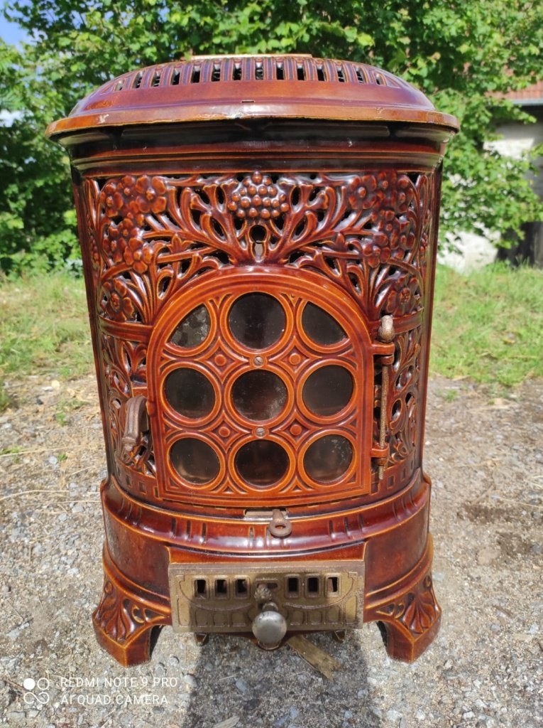 Zeer mooie unieke antieke Franse art-deco houtkachel, Ophalen, Gebruikt, Houtkachel, Vrijstaand
