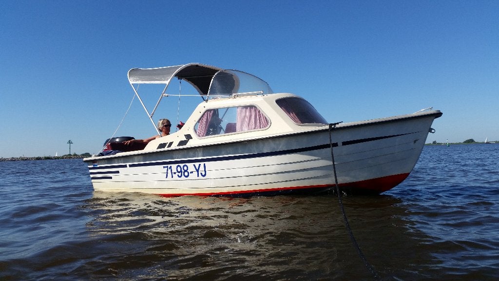 toerboot, Watersport en Boten, Motorboten en Motorjachten, Gebruikt, Polyester, Benzine, Buitenboordmotor, Afdekzeil, Biminitop