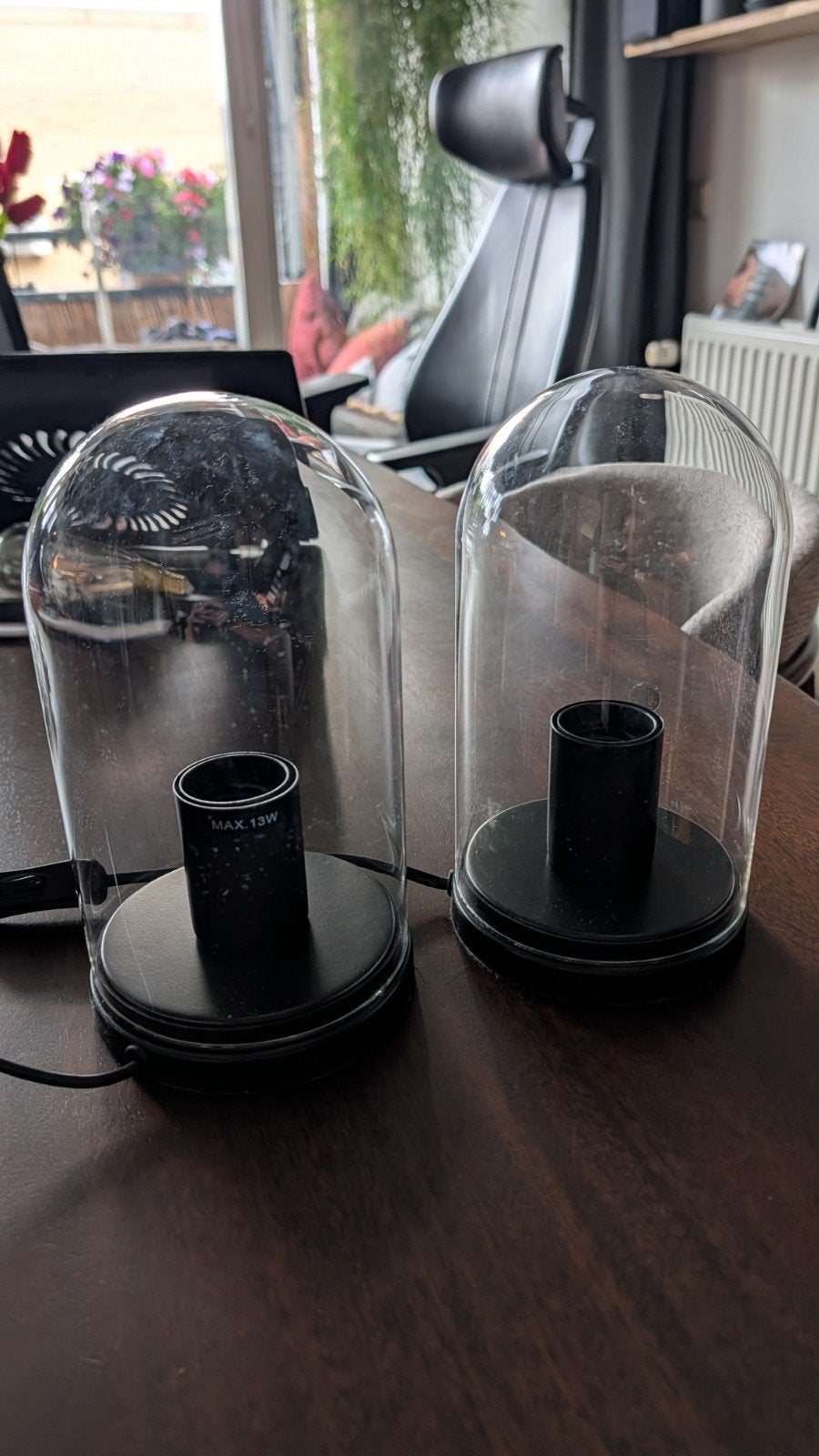 ZGAN - 2 Ikea lampjes met glazen stolp, Ophalen, Met schakelaar, E27 (groot), Zwart
