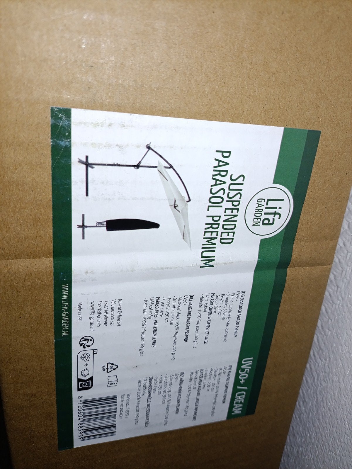 Lifa Garden Hangende Parasol UV50+ met Hoes - Nieuw, Ophalen, Nieuw, 2 tot 3 meter, Zweefparasol