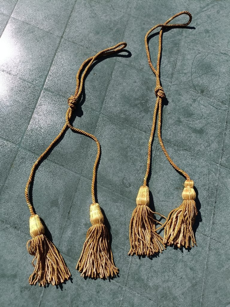 2 Vintage goudkleur gordijnkoorden embrasse met flos, Huis en Inrichting, Ophalen of Verzenden, Gebruikt
