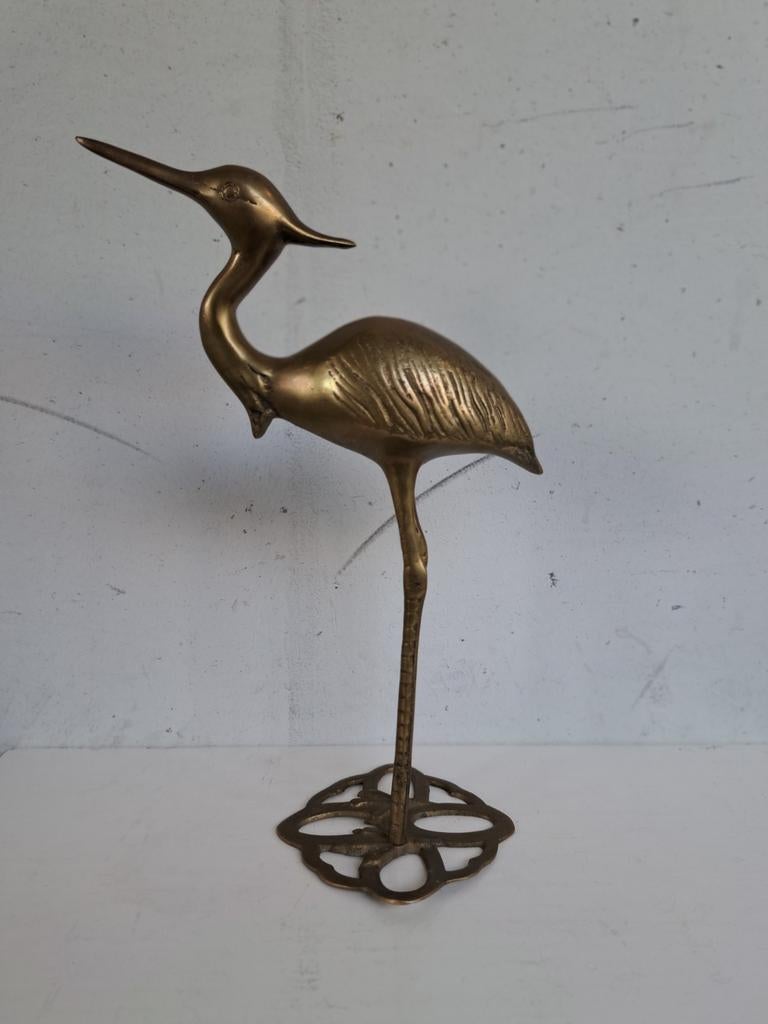 Vintage sculptuur koperen kraanvogel/reiger jaren 70, Verzamelen, Beelden en Beeldjes, Ophalen of Verzenden, Zo goed als nieuw