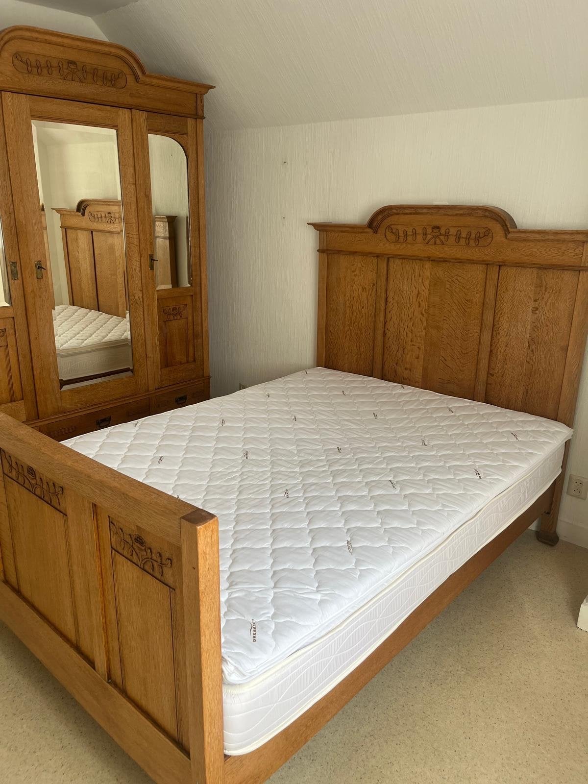 Eiken Slaapkamer Set: Bed en Kledingkast, Ophalen, Tweepersoons
