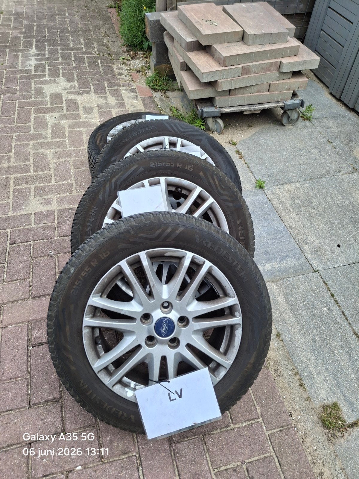 4 velgen met winterbanden 215/55-16 Ford, Auto-onderdelen, Banden en Velgen, Ophalen, 215 mm, 16 inch, Winterbanden
