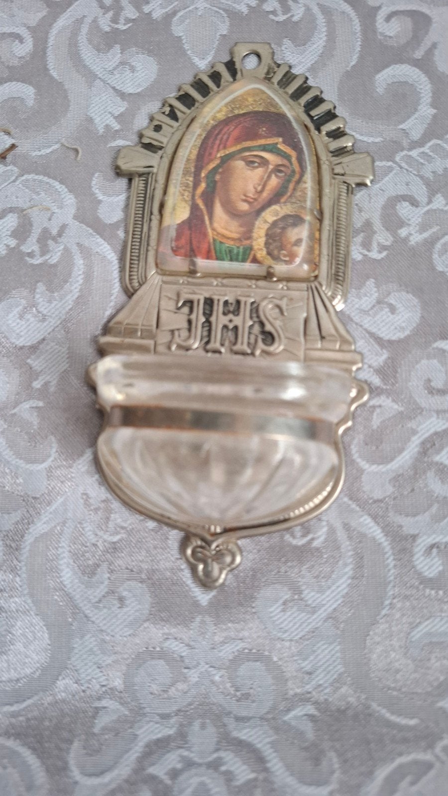 Antiek wijwaterbakje met Maria en Kind Jezus, Antiek en Kunst, Ophalen of Verzenden