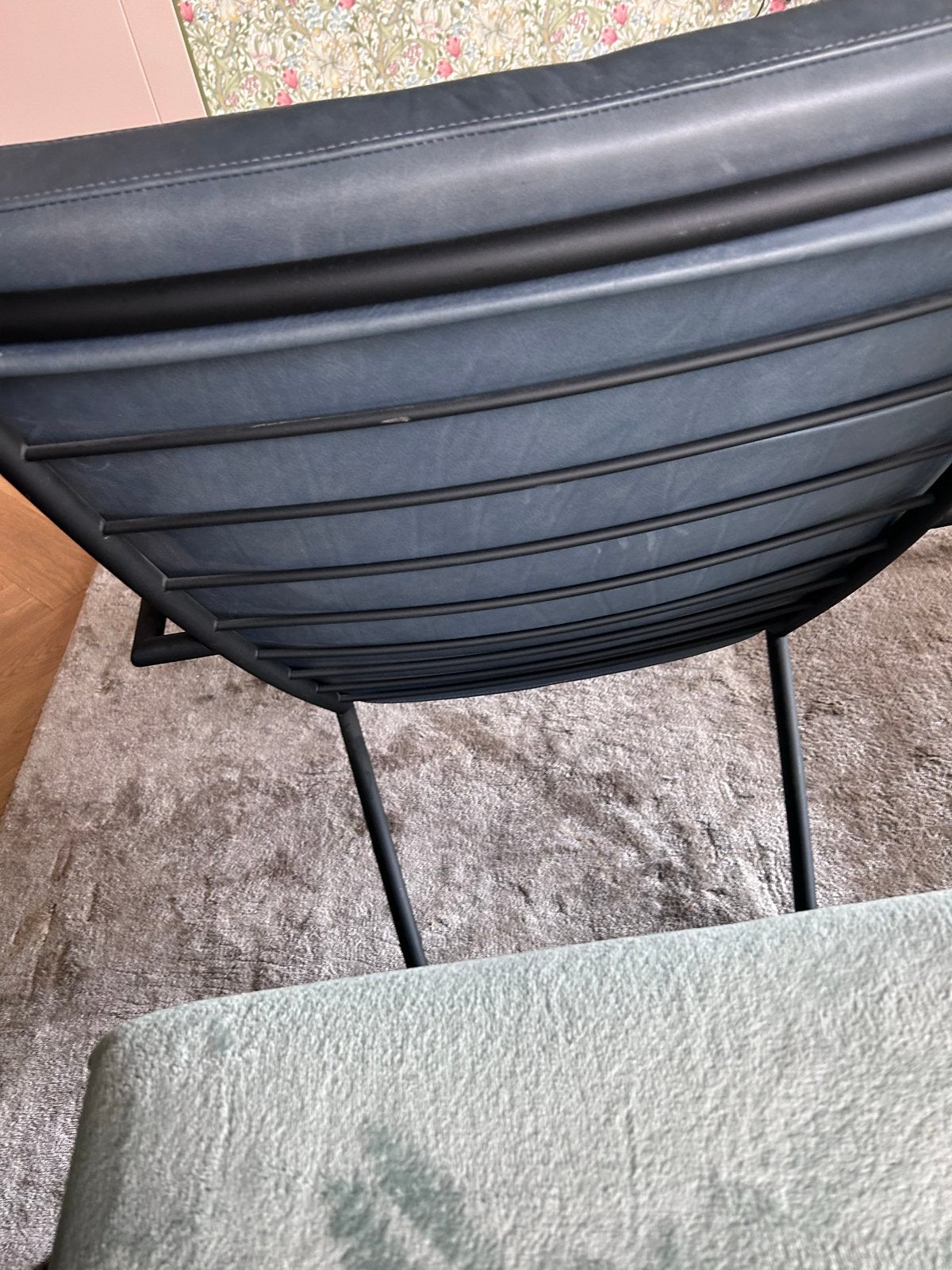 Stijlvolle blauwe leren stoel van Harvink met metalen frame, Ophalen, Gebruikt, Blauw, Leer