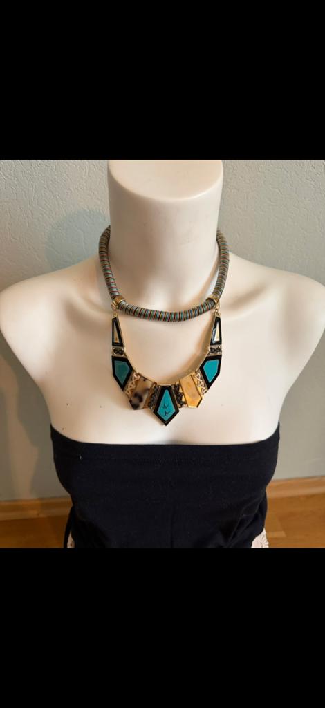 Vintage turquoise gouden ketting, Sieraden, Tassen en Uiterlijk, Kettingen, Zo goed als nieuw, Met edelsteen, Goud, Verzenden