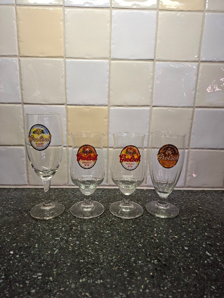 Grolsch De Vier Jaargetijden bierglazen (5 stuks), Ophalen of Verzenden, Zo goed als nieuw, Bierglas