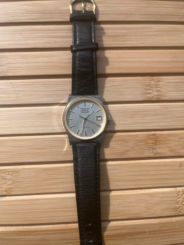 Pontiac Hydraulica 3 Quartz Horloge - Vintage Herenhorloge, Leer, Staal, Polshorloge, Zo goed als nieuw