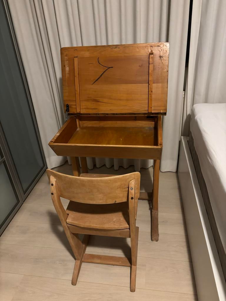 Oude houten schoolbank - blank geschuurd, Ophalen of Verzenden