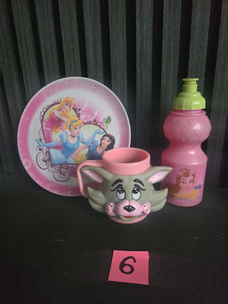Disney Princess setje bordje, ijsbeker en fles, Ophalen of Verzenden, Overige figuren, Zo goed als nieuw, Servies