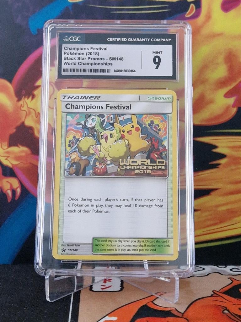 CGC 9 Champions Festival - SM148 - World Championships 2018, Hobby en Vrije tijd, Ophalen of Verzenden, Nieuw, Losse kaart, Foil
