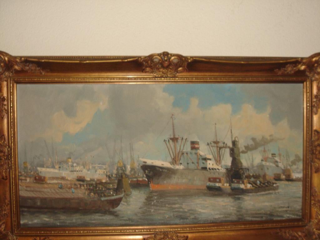 Adrianus Verveen (1912-1988), Harbor view with ships., Ophalen of Verzenden