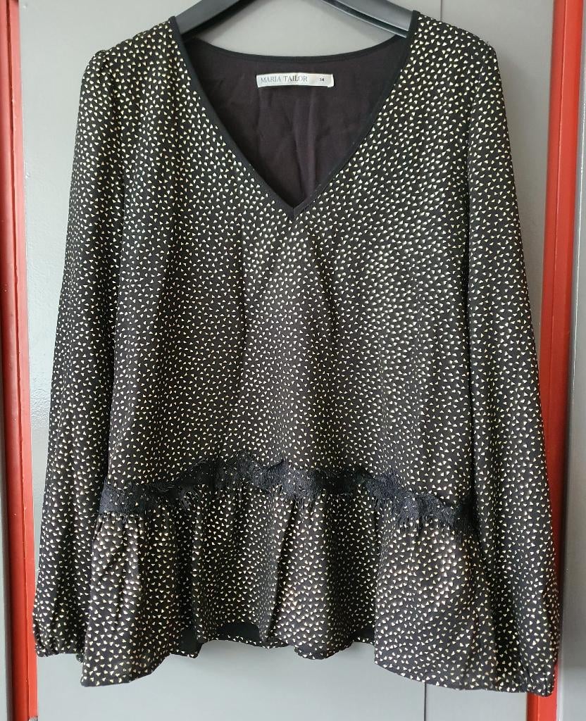 Maria Tailor zwarte blouse met gouden details – XS, Ophalen of Verzenden, Zo goed als nieuw, Maat 34 (XS) of kleiner, Zwart