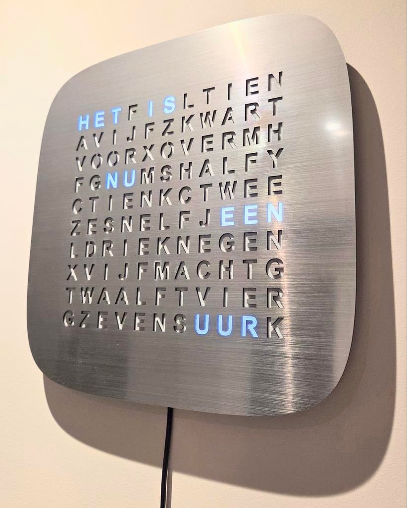 Woordklok 27cm in RVS, goud of koper (wordclock), Huis en Inrichting, Woonaccessoires | Klokken, Ophalen of Verzenden, Nieuw, Wandklok