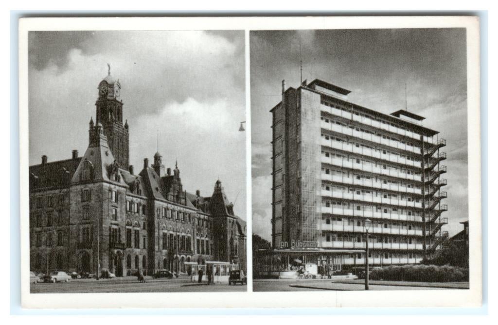 Rotterdam, Raadhuis en Flatgebouw aan de Kralingse Plaslaan, Verzenden, 1940 tot 1960, Ongelopen, Zuid-Holland