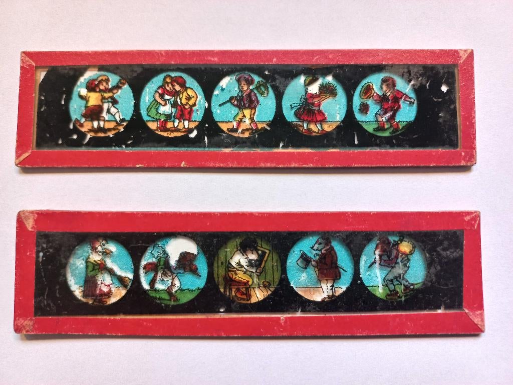 Toverlantaarnplaatjes 6 stuks, Ophalen of Verzenden, Voor 1940, Projector
