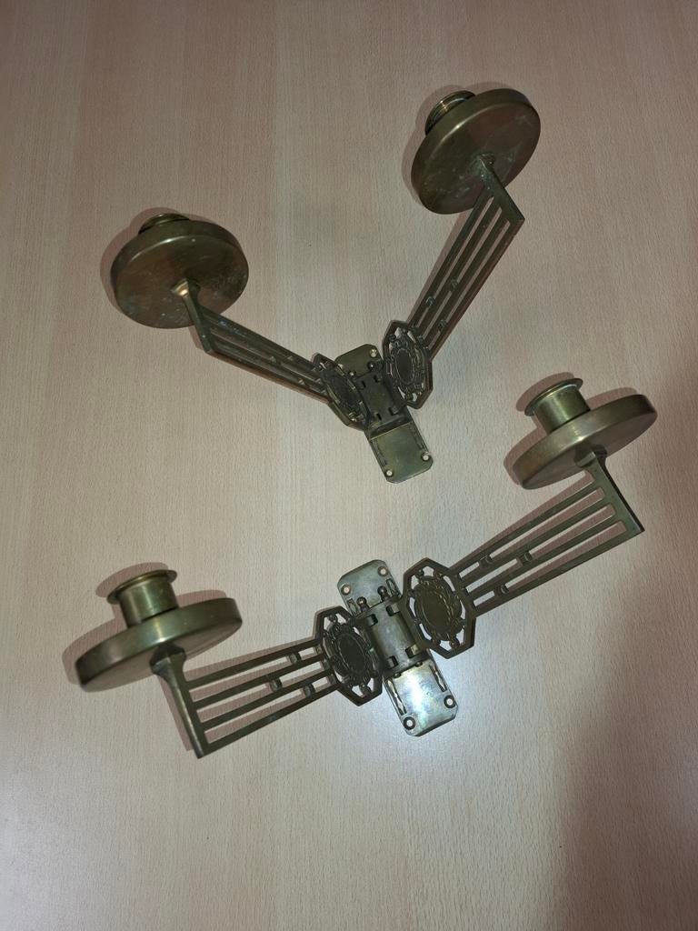 Oude koperen wandkandelaars , piano kandelaars Art Deco ?, Antiek en Kunst, Antiek | Kandelaars, Ophalen of Verzenden, Koper of Brons