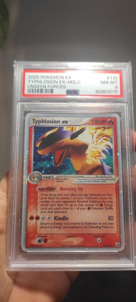 Typhlosion ex (unseen forces) PSA 8, Ophalen of Verzenden, Zo goed als nieuw, Losse kaart, Foil