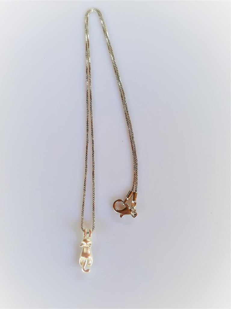 Ketting Hangende Kat mat 925 zilver, Ophalen, Met hanger, Nieuw, Zilver