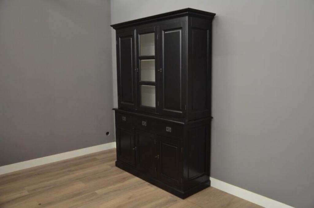 Zwarte vitrinekast dichte deuren 150 cm, Grenenhout, Nieuw, Ophalen of Verzenden, 150 tot 200 cm