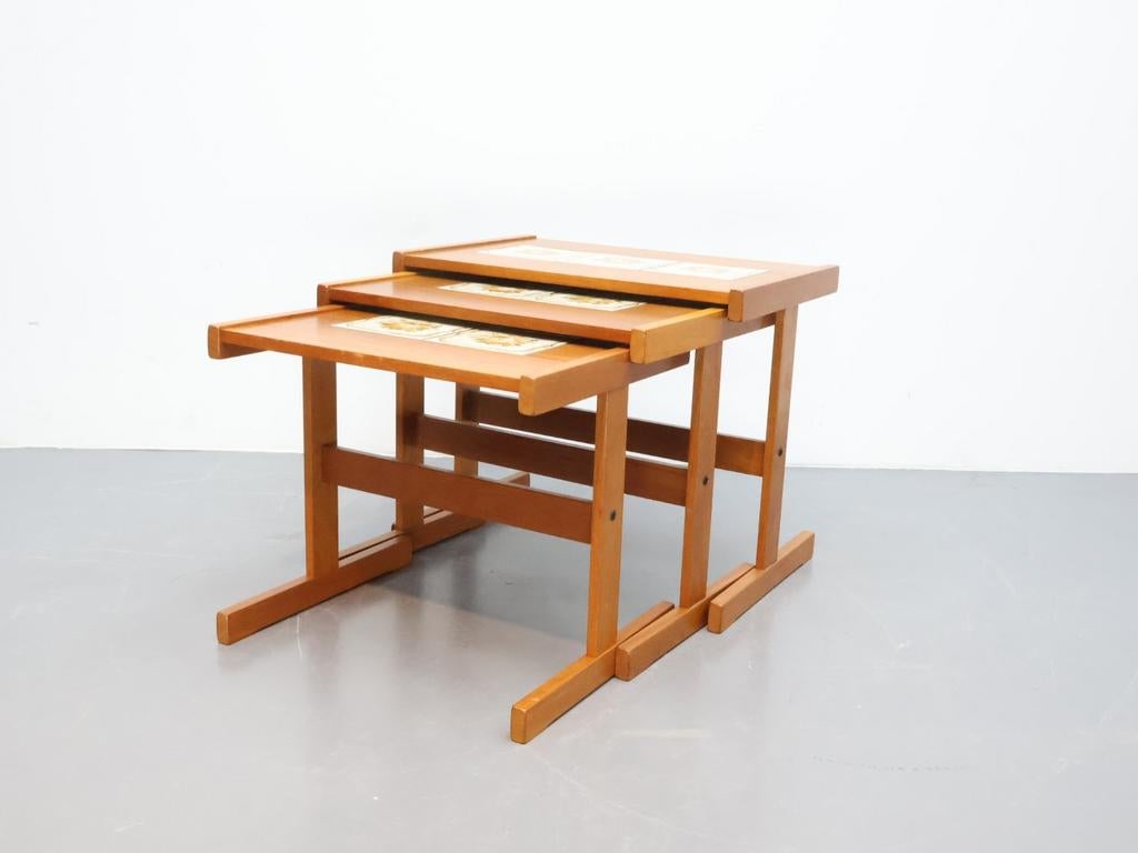 Deense vintage mimiset bijzettafels teak, Huis en Inrichting, Tafels | Bijzettafels, Zo goed als nieuw, Rechthoekig, 45 tot 60 cm