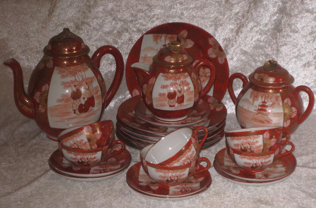 Japans Kutani Eggshell Meiji Red-Gold Tea Set Compleet, Antiek en Kunst, Antiek | Porselein, Ophalen