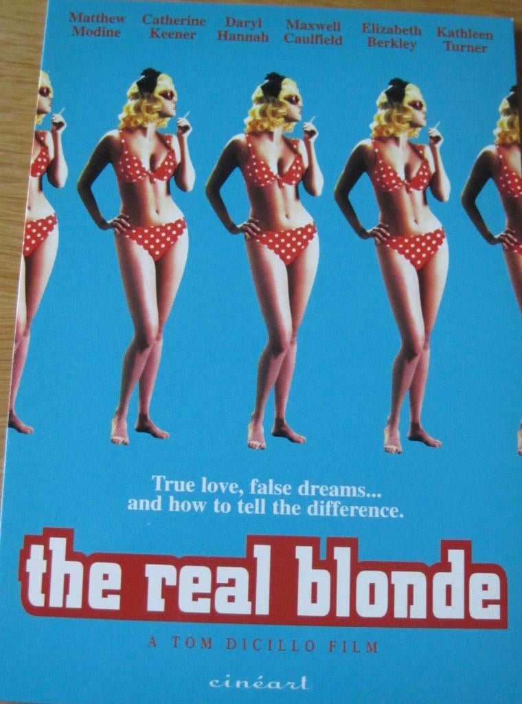 poster van de film The real blonde op kaart - nieuw - 1997, Verzamelen, Ophalen of Verzenden, 1980 tot heden, Ongelopen, Overige thema's