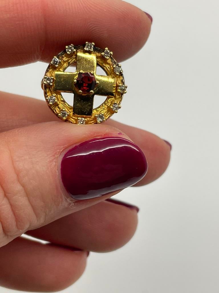 C467 Prachtige zilveren broche goudkleurig robijn diamantjes, Sieraden, Tassen en Uiterlijk, Broches, Minder dan 4 cm, Ophalen of Verzenden
