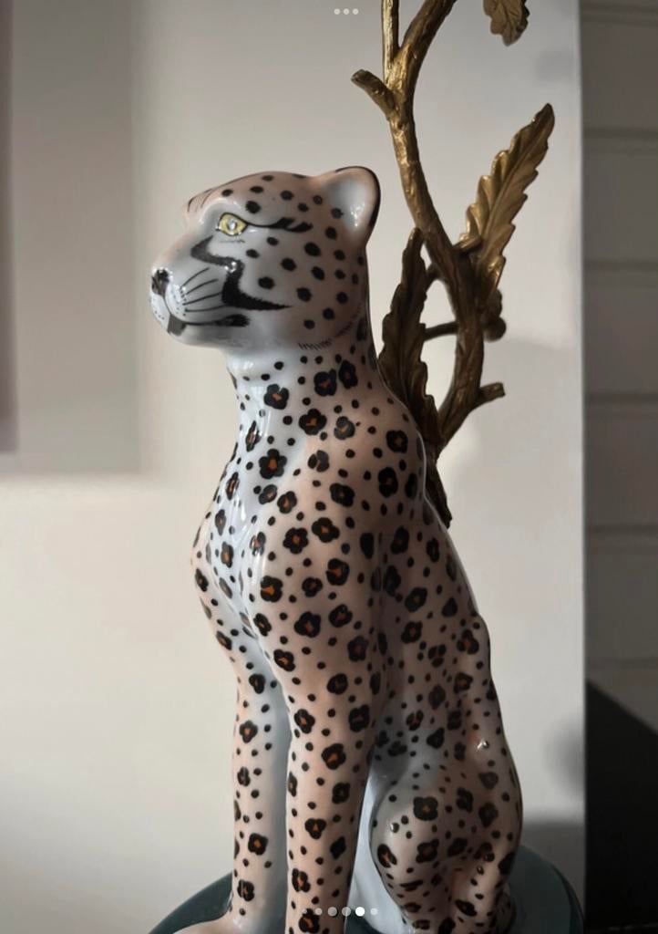 Practige kandelaar Cheetah porselein en metaal, Ophalen of Verzenden, Koper of Brons