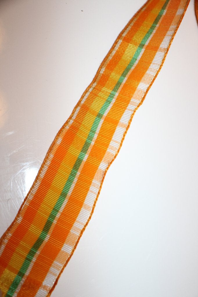 Lint met ijzerdraad - oranje groen geruit - 22mm #3627, Ophalen of Verzenden, Nieuw, Lint, Band of Elastiek