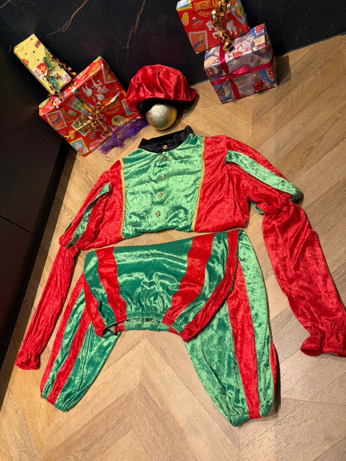 Pietenpak groen rood luxe kwaliteit maat xxl sinterklaas, Ophalen of Verzenden, Zo goed als nieuw