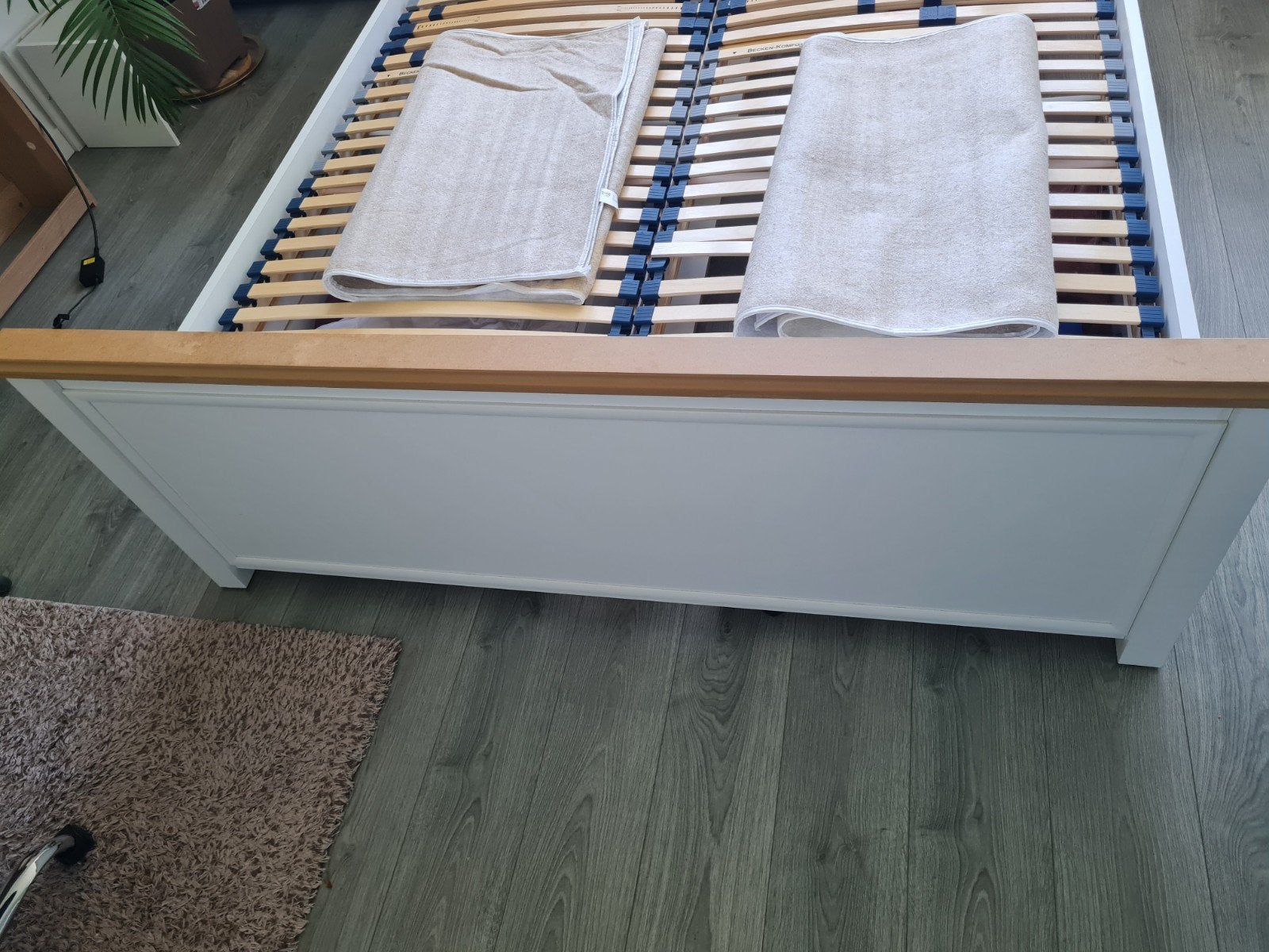 Tweepersoonsbed met lattenbodems en opbergruimte 160x200, Ophalen, Gebruikt, Wit, Modern klassiek