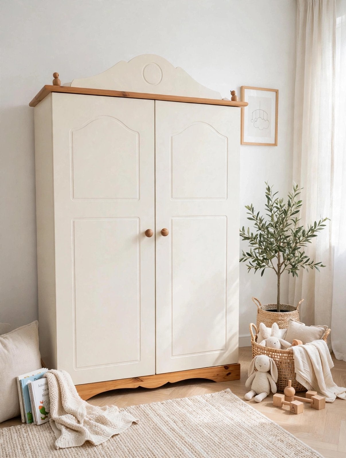 Vintage Kinder Kledingkast / Babykast 2-Deur, Ophalen, 50 tot 70 cm, 105 cm of meer, 100 cm of meer