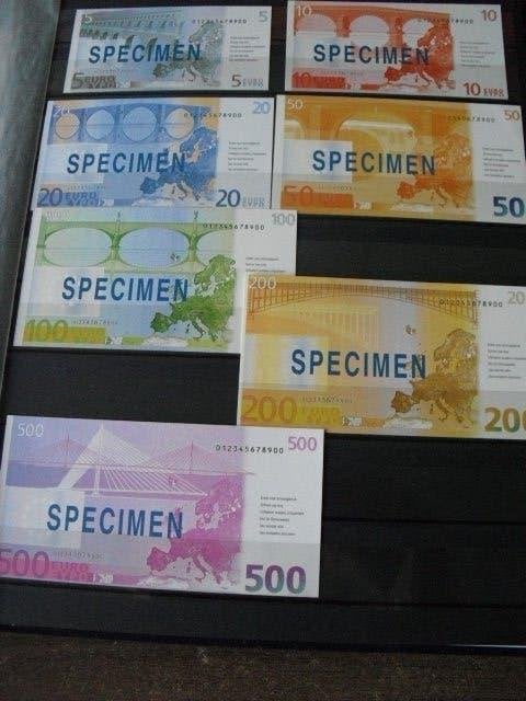 7 Bankbiljetten Specimen-Fantasie-Nep (3718), Verzenden, Euro's, Setje