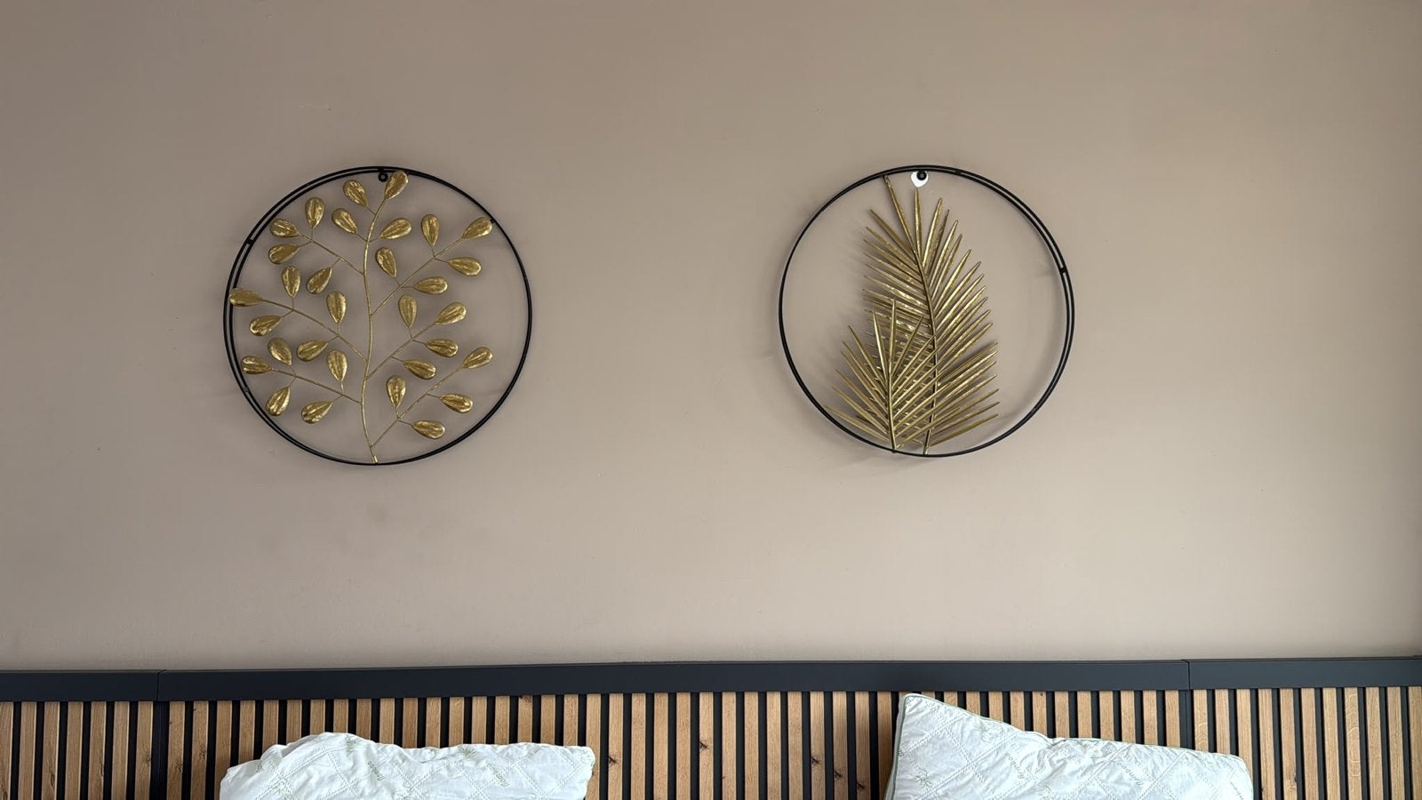 Set van 2 gouden wanddecoraties: boom en palmblad, Ophalen, Metaal, Wandsculptuur, Met ophangsysteem