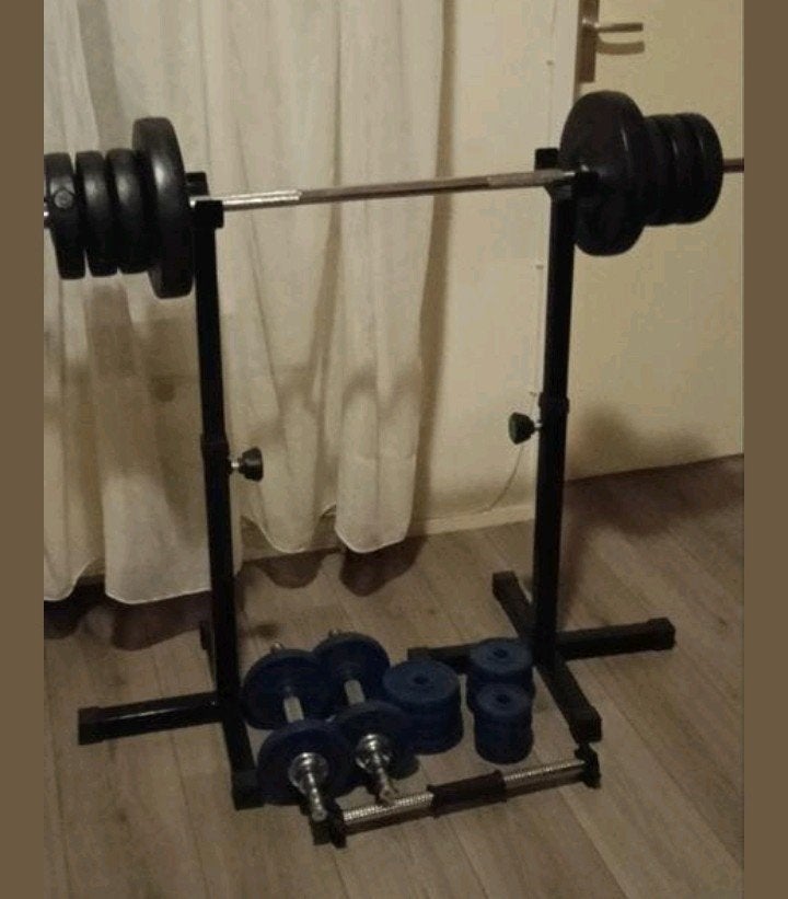 Bankdruk rek met barbell & dumbells & schijven set, Ophalen