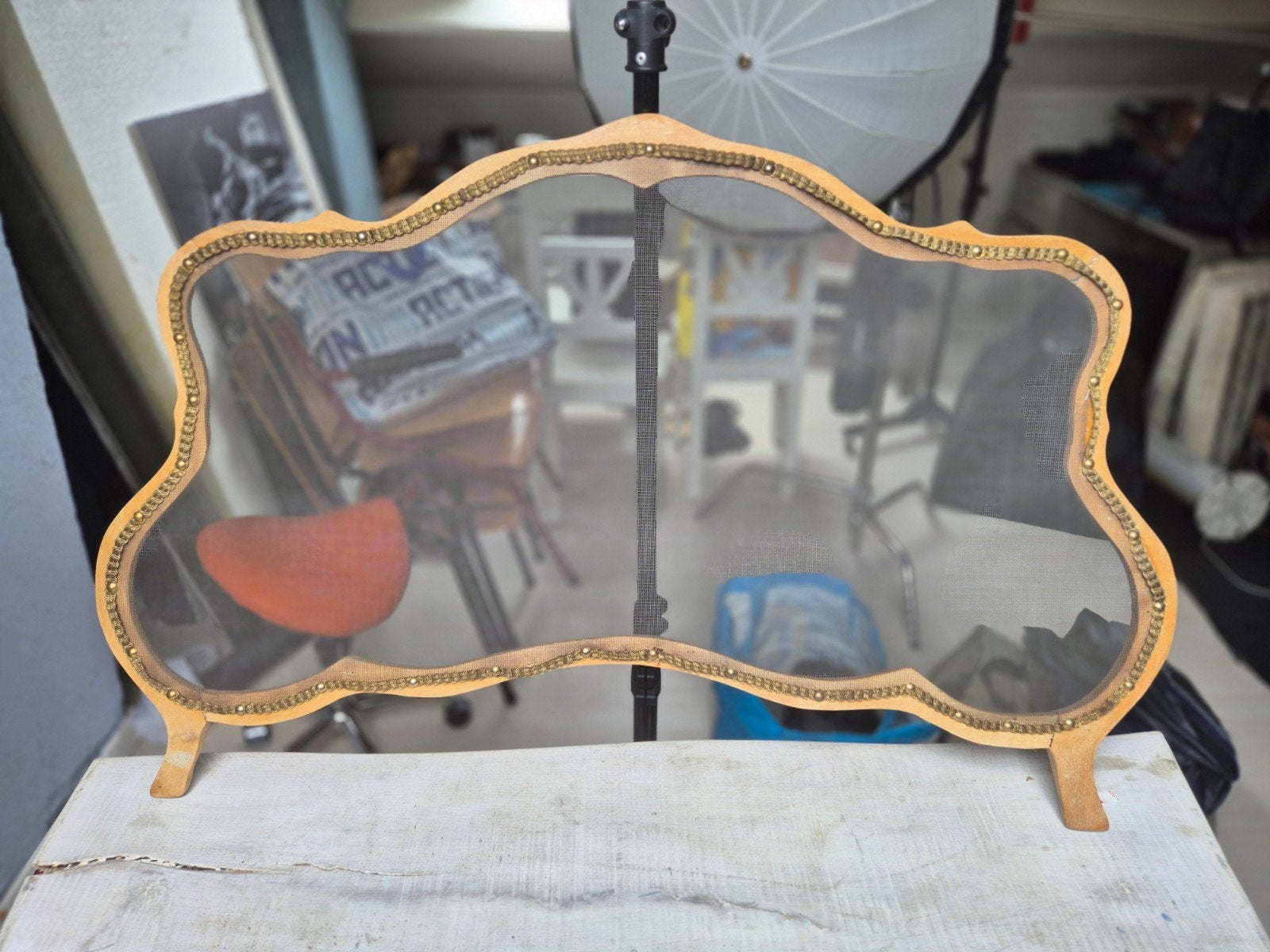 Vintage houten haardscherm met gaas, Ophalen