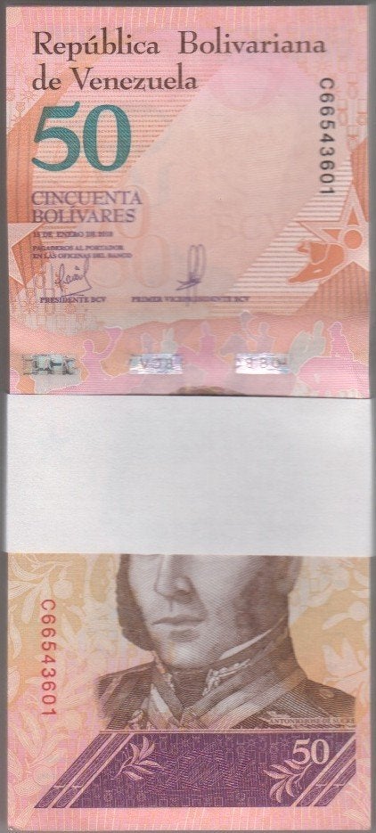 Venezuela bankbiljet 50 Bolivares 2018, Pick 105 in bundel, Ophalen of Verzenden, Zuid-Amerika, Los biljet