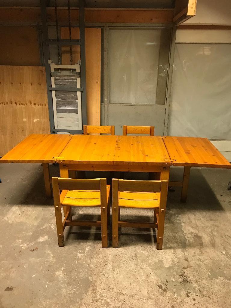 4 Edvin Helseth Bruksbo stoel tafel vintage Deens Zweeds, Ophalen, Gebruikt, Bruin, Nvt