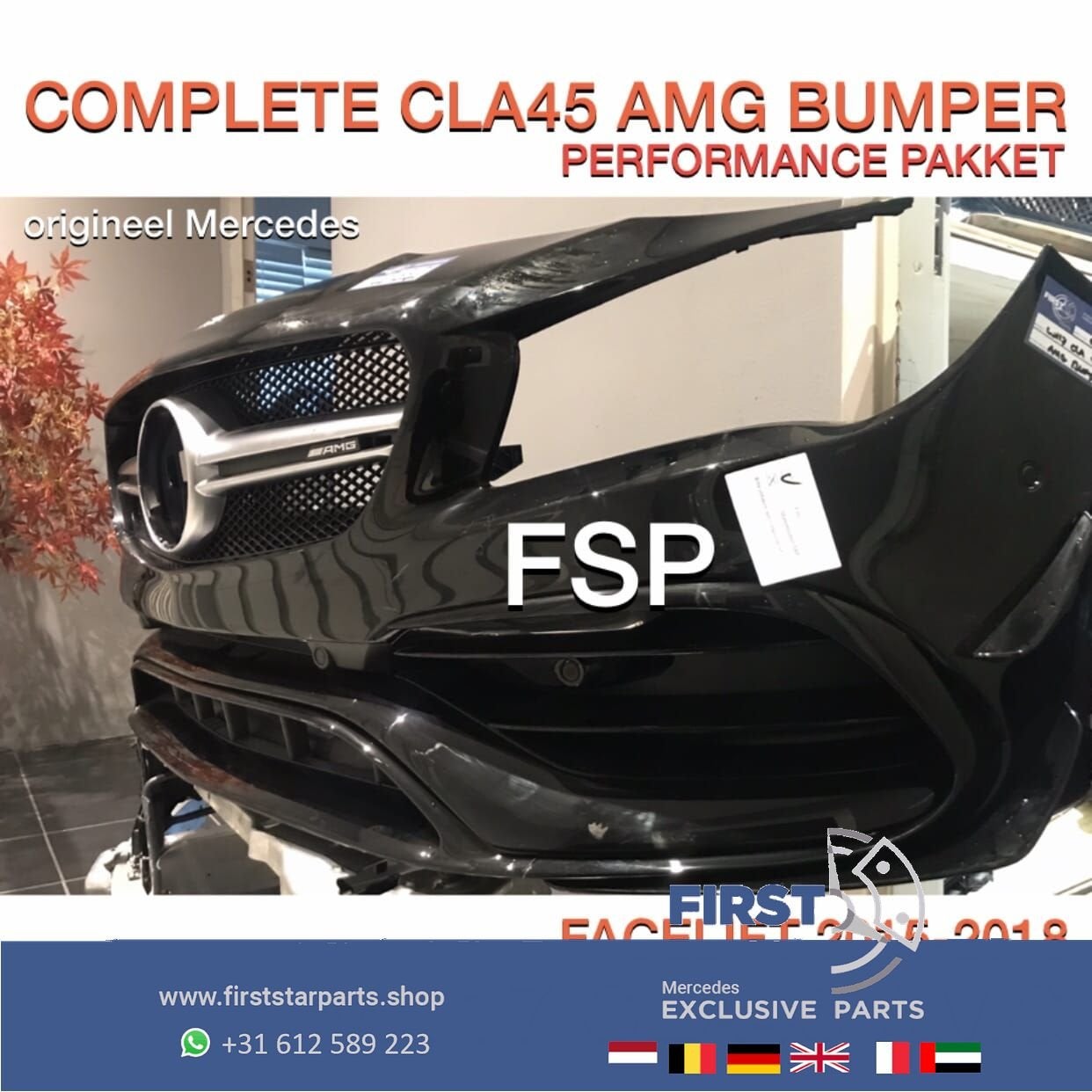W117 C117 X117 CLA45 FACELIFT AMG VOORBUMPER ZWART COMPLEET, Auto-onderdelen, Gebruikt, -, Voor, Ophalen of Verzenden