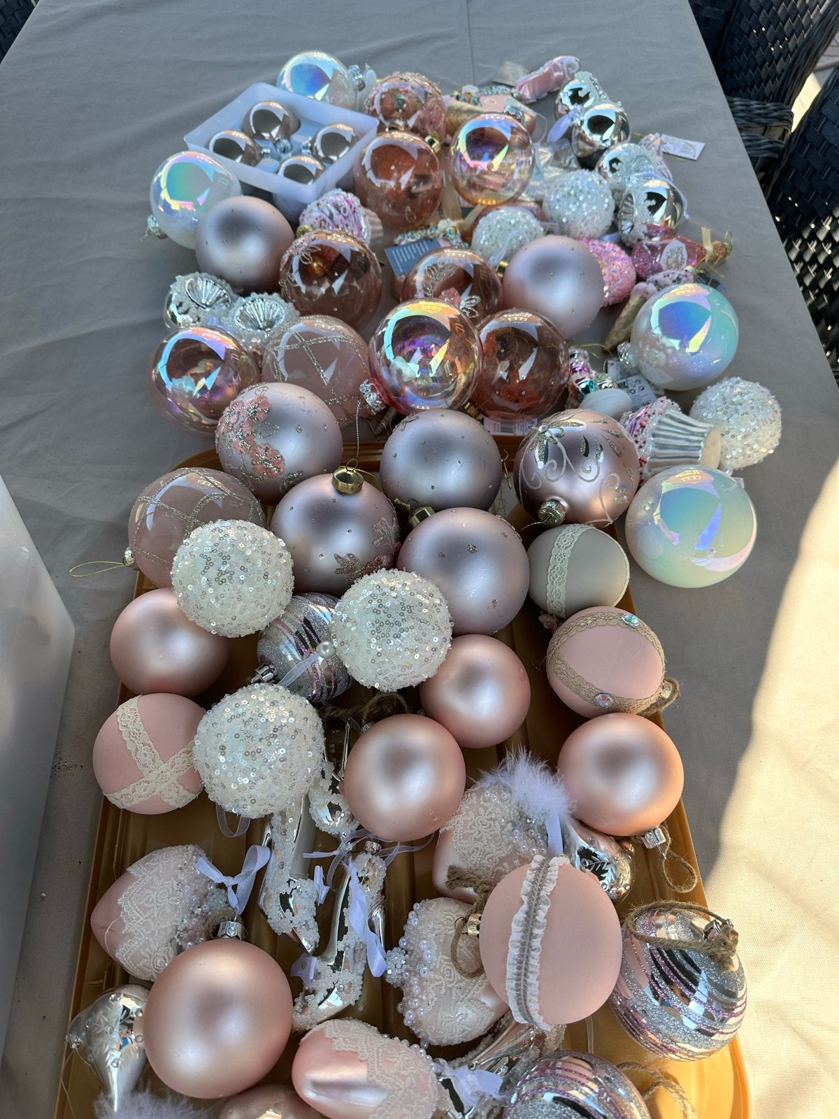 Roze/grijze/silver en kleurrijke kerstballen, Diversen, Kerst, Ophalen, Gebruikt