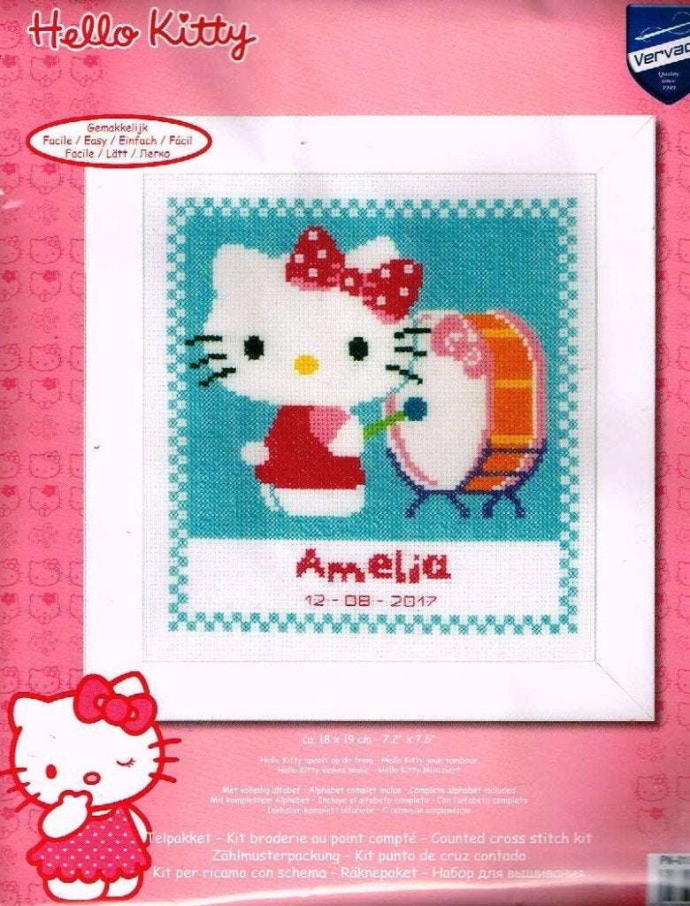 Cado HELLO KITTY BORDUURPAKKET geboorte MET TROMMEL, Ophalen of Verzenden, Nieuw, Handborduren, Borduurpakket