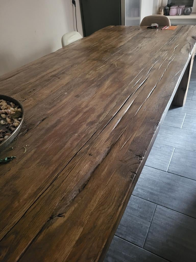 Mooie robuuste oude zware eiken eettafel!!, Ophalen, Gebruikt, Eikenhout, 200 cm of meer