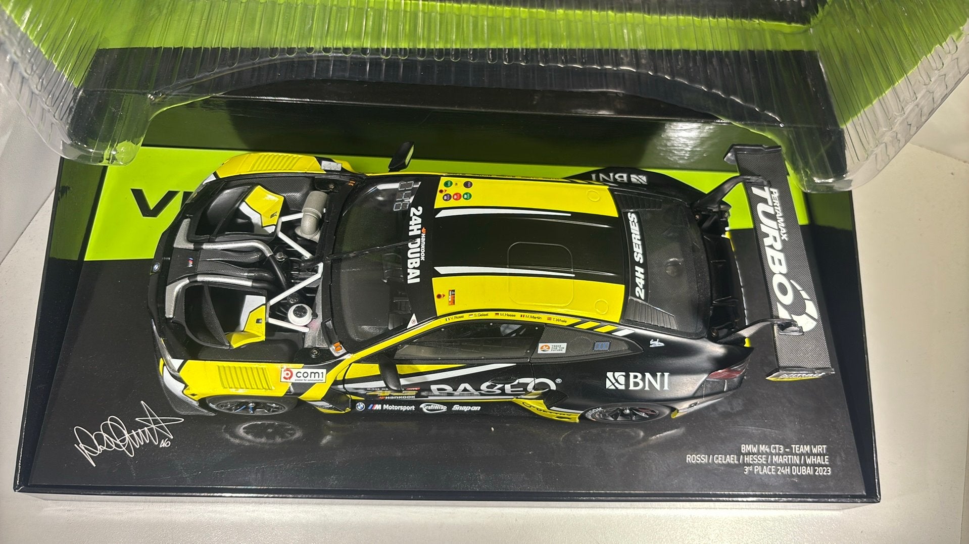 Bmw m4 gt3 rossi 3e place 24h dubai 2023 minichamps 1.18, Ophalen of Verzenden, MiniChamps, A, A