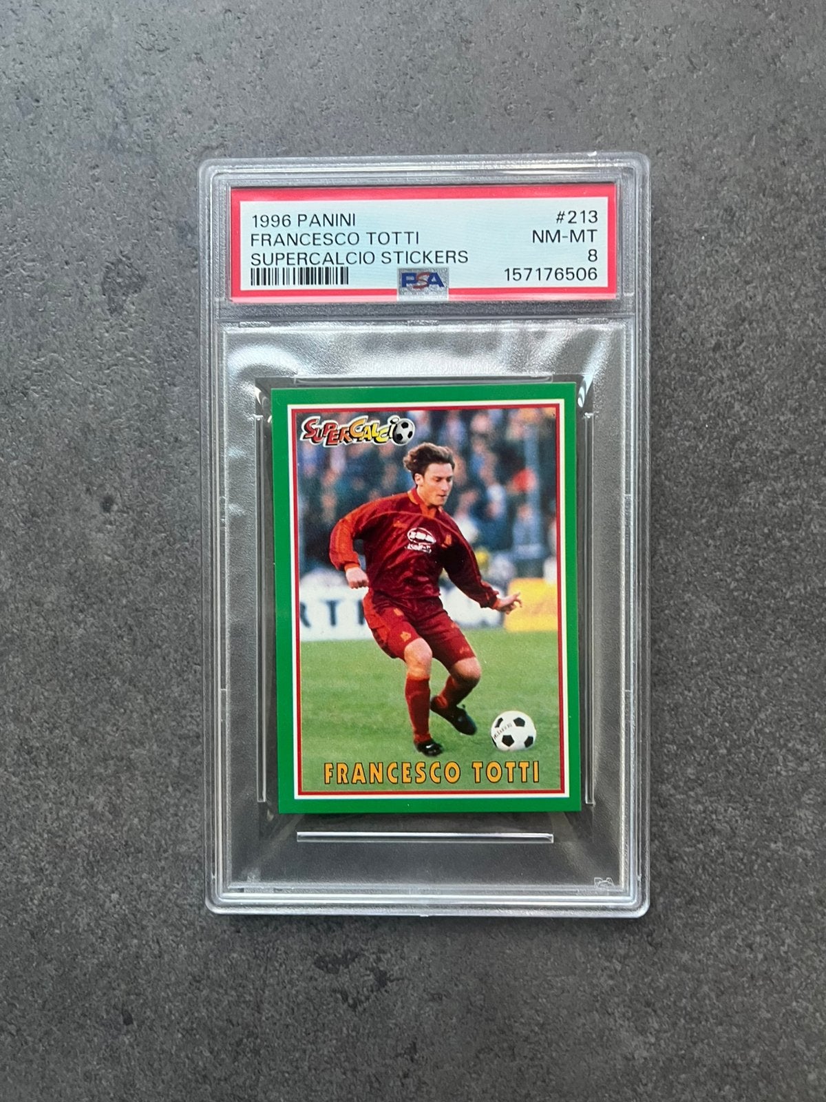 1996 Panini Supercalcio Francesco Totti PSA 8, Ophalen of Verzenden, Zo goed als nieuw, Plaatje
