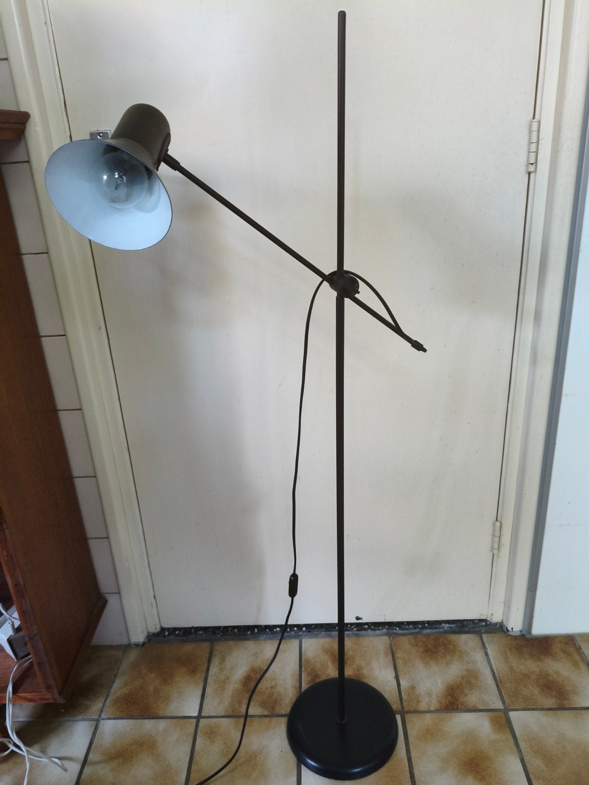 vintage Massive hengellamp / vloerlamp - zwart, Gebruikt, Mid century modern, Metaal, 150 tot 200 cm